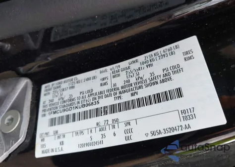 2019 Ford Escape Se z USA, uszkodzony, nr VIN 1FMCU9GD1KUB06835